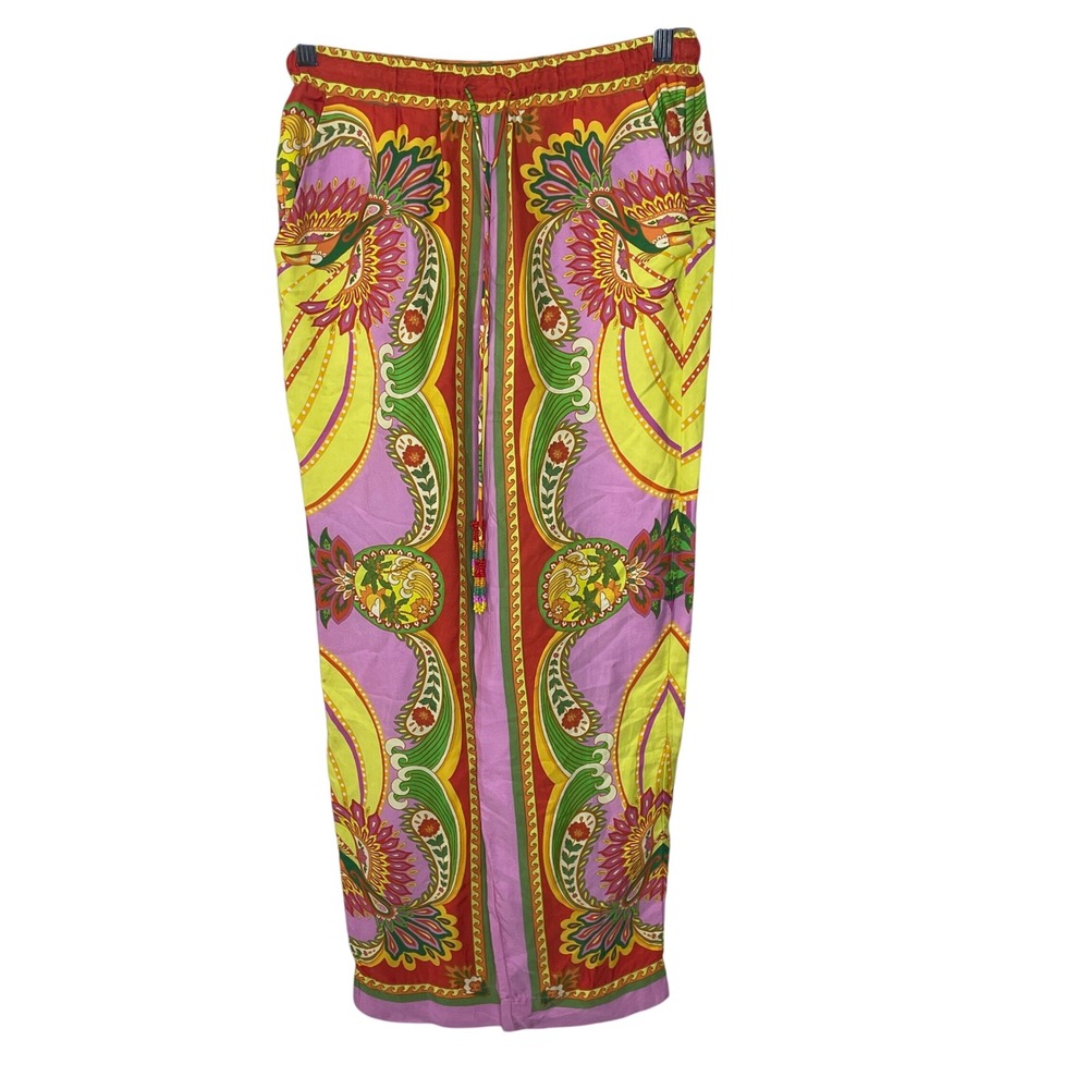 FARM Rio Tropical Paisley Print‎ Wide Leg Pants Size S Elastic Waist Drawstring